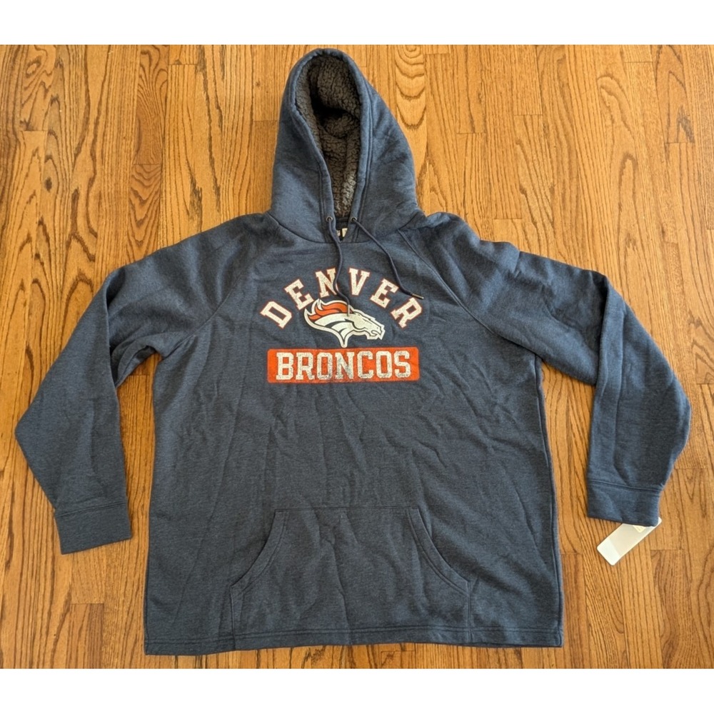 Denver Broncos Hoodie Pullover Sweatshirt Blue NFL Team Apparel Men's 2XL NWT